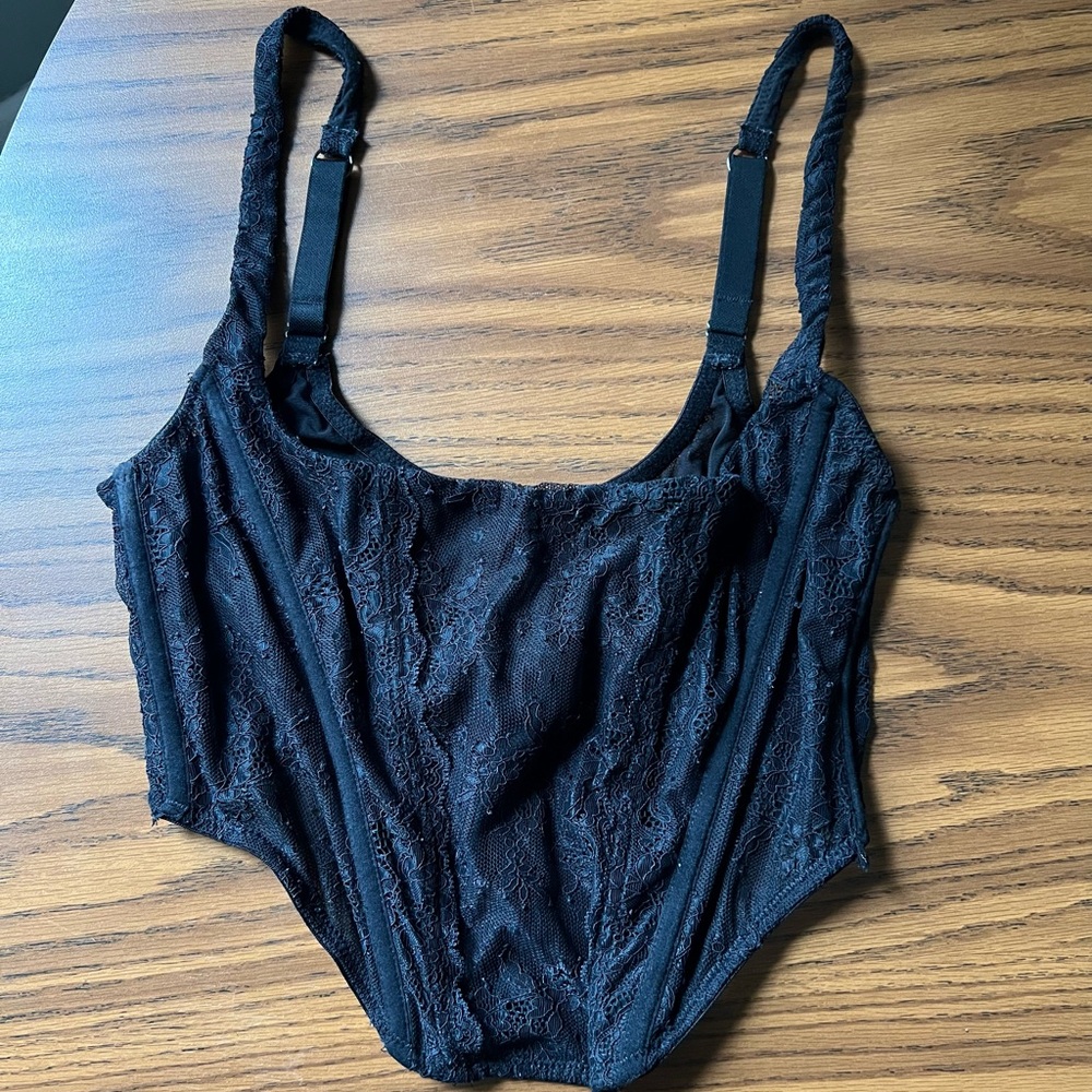 Lace Corset Crop Top, Black